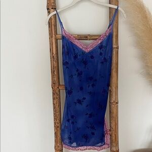Floral Lace Trim Blue Chemise